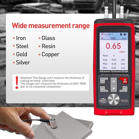 Ultrasonic Metal Thickness Gauge, Metal Gauge Thickness Tool, Measurement Range 1MM to 300MM, 0.01MM Resolution, Measuring 882X / Steel, Metal, Plastic, Glass, PVC, Pipes Thickness,Auto Calibration in Saudi Arabia