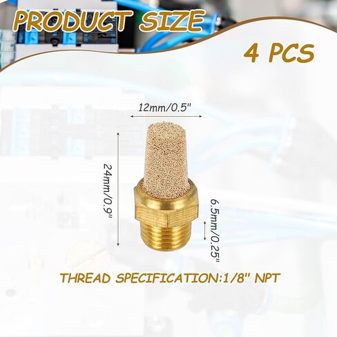 MECCANIXITY 4pcs Male Air Pneumatic Mufflers 1/8" NPT Male Sintered Bronze Muffler Air Line Fittings for Pneumatic Tool and Industrial Machinery in Saudi Arabia