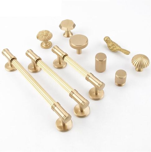 الصلبة النحاس الذهب شريط مقبض طويل خزانة المطبخ سحب درج T 1 قطعة (4-L-35mm) in Kuwait