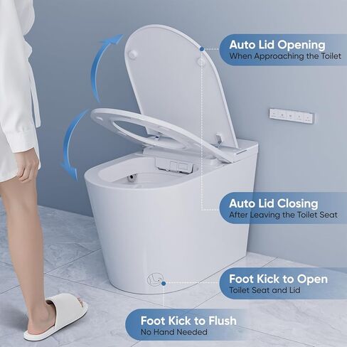 Smart Toilet with Bidet Built in, Electric Bidet Toilet with Auto Lid Opening, Bidet with Heated Seat, Warm Water & Dryer, Auto Flushing, Night Light, Elongated in Saudi Arabia