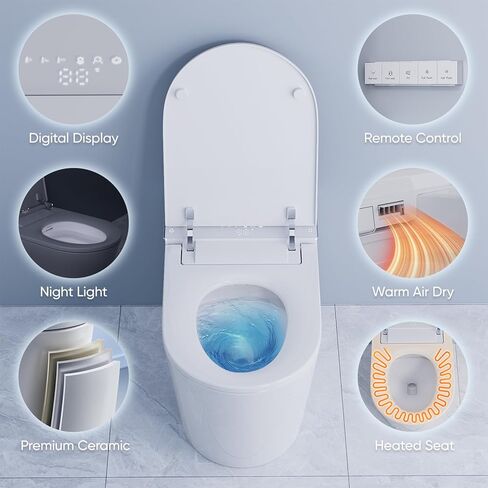 Smart Toilet with Bidet Built in, Electric Bidet Toilet with Auto Lid Opening, Bidet with Heated Seat, Warm Water & Dryer, Auto Flushing, Night Light, Elongated in Saudi Arabia