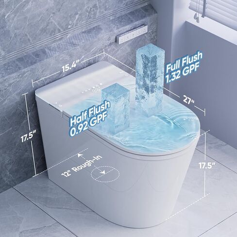 Smart Toilet with Bidet Built in, Electric Bidet Toilet with Auto Lid Opening, Bidet with Heated Seat, Warm Water & Dryer, Auto Flushing, Night Light, Elongated in Saudi Arabia