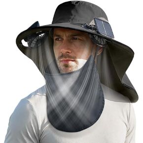 Solar Fan Hat Wide Brim Hat with Fan Breathable Neck Flap 3-Speed Ultralight Sun Hat USB Solar Charging for Fishing,Hiking in Kuwait