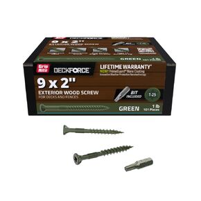 Grip-Rite DeckForce Exterior Wood Screws for Decks and Fences - Nano Coated - T-17 Autopilot Tip - Green Deck Screws - #9 x 2-1 Lb Box - GRDF2STGR1 in Kuwait