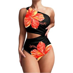 بدلة سباحة نسائية من قطعة واحدة من Floerns بكتف واحد وطبعة جلد الفهد ومكشكشة على الجانب in Kuwait