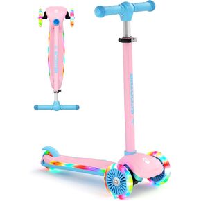 XJD Toddler Scooters for Kids 3-8, 3 Wheel Scooters for Kids 110lbs, LED Light-Up Wheels and Side, 3 Adjustable Height, Lean-to-Steer, Birthday Gift Toy for 3-8 Year Old Girl Boy in Kuwait