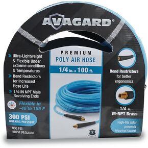 خرطوم هواء من البولي يوريثين مقاس 1/4 بوصة × 100 بوصة من AVAGARD - خرطوم هوائي خفيف الوزن ومرن ومتين للصناعة والسيارات والبناء والتصنيع، 300 رطل لكل بوصة مربعة، ومقاوم للأوزون والالتواء والتآكل in Kuwait
