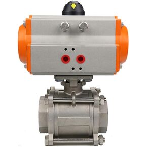 DN100 ثلاث قطع صمام كروي هوائي ذو منصة عالية من الفولاذ المقاوم للصدأ 304 أسطوانة مزدوجة التمثيل in Kuwait