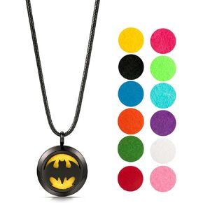 قلادة موزع الزيوت العطرية من الكروم الأسود من Wild Essentials، مدلاة للعلاج العطري من الفولاذ المقاوم للصدأ، حبل من النايلون الأسود، مع 12 وسادة ملونة، مجوهرات عطرية متغيرة اللون قابلة للتخصيص in Kuwait