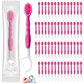 فرشاة أسنان صغيرة للسفر للاستعمال مرة واحدة مع معجون أسنان 5 في 1 60 قيراط مجموعة فرش أسنان محمولة بخيط تنظيف اللسان ومكشطة اللسان وأساسيات السفر (وردي) in Kuwait