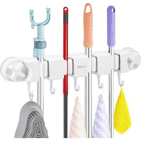 حامل مكنسة على الحائط، ممسحة قوية ومنظم مكنسة مع 4 رفوف و5 خطافات، حامل ممسحة لأكواب شفط المكنسة للمنزل، المطبخ، الحديقة، الأدوات، المرآب in Kuwait