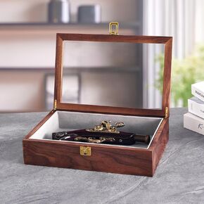 حافظة عرض المسدس من خشب الجوز الصلب مع قفل مناسبة للعملات التذكارية والمسدسات العتيقة والأحجار الكريمة والعينات in Kuwait