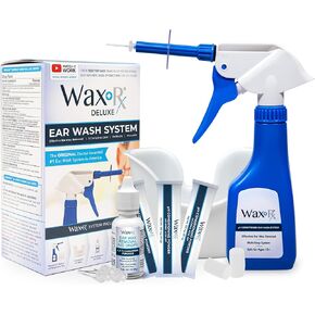 WaxRx Deluxe Ear Wash System, Complete Professional Earwax Removal Kit, Refillable, 3 Complete Uses, with Ear Washer, Basin, Wax Softening Drops, Ear Rinse, Cotton Plugs in Saudi Arabia