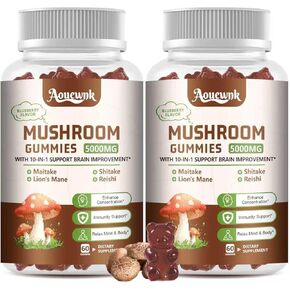 2 Pack 5000MG Mushroom Gummies for Men & Women - 10-in-1 Blend Mushroom Complex Supplement containing Lion's Mane, Brain and Immune Boosting, Blueberry Flavor, Non-GMO, 120 Counts in Saudi Arabia