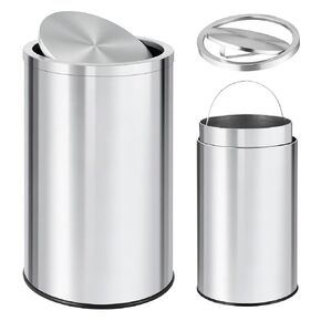GarveeTech 13 Gallon Round Trash Can, Stainless Steel Swing Top Garbage Can with Soft-Close Flipping Lid & Removable Inner Bucket, 50 Liter Large Commercial Trash Bin for Kitchen, Office, Hotel in Kuwait