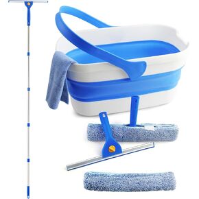 مجموعة تنظيف النوافذ مع دلو قابل للطي سعة 3 جالون، ممسحة نافذة 14 بوصة وأداة تنظيف 15 بوصة بمقبض طويل 61 بوصة، أداة تنظيف احترافية لتنظيف النوافذ للاستخدام المنزلي والمكتب الخارجي in Kuwait