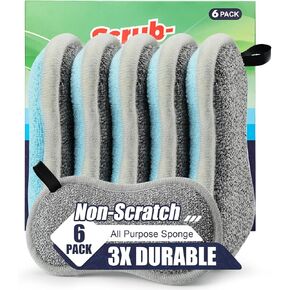 Dual Sided All-Purpose Sponges Kitchen,Dish Sponge for Washing Dishes Cleaning Kitchen,Non Scratch,Rough Scrubbers for Non-Stick Cookware, Soft Microfiber Scrub for Dishes(Bule,6Pack) in Kuwait