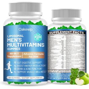 2 Pack 60-IN-1 Liposomal Methylated Multivitamin Gummy for Men Overall 4500MG+,Vitamin A C D3 K E B Complex ,Probiotics,Omega 3,CoQ10,Zinc,120+ Nutrients,for Immune,Heart and Digestive Wellness in Saudi Arabia