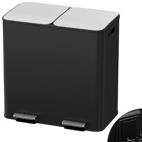 Arlopu 2 x 10.6 Gallon (2 x 40 L) Dual Trash Can with Odor-Control Box, Large Stainless Steel Garbage can, Step-on Recycle Bin, Soft-Close Lid & Removable Inner Buckets, for Kitchen, Office (White) in Kuwait