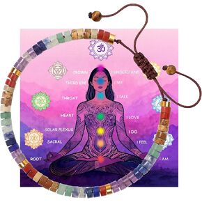 Chakra Healing Crystal Bracelet, 7 Natural Spiritual Crystal Gemstone Bracelet for Meditation, Anxiety Relief Positive Energy, Spiritual Relaxing Gifts for Women Friends with Gift Box in Saudi Arabia
