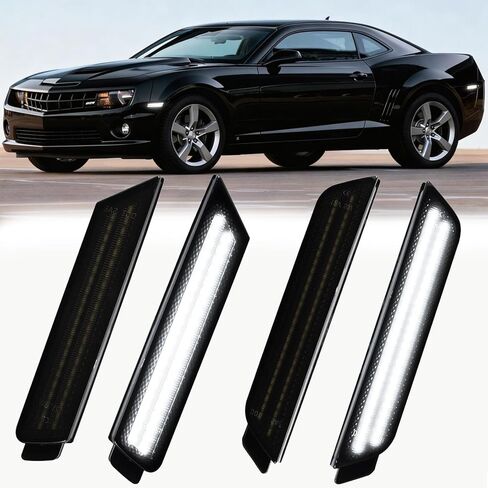 مصابيح علامة جانبية LED من NoxiAnto لسيارة Chevy Camaro 2010-2015، الجيل الخامس من مصابيح LED بيضاء كاملة للمصد الأمامي والخلفي، عدسات مدخنة، عبوة من 4 قطع in Saudi Arabia