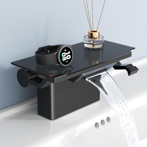 EMBATHER Matte Black Bathroom Faucet with Storage Platform for Bathroom Sink - NSF Certified 4 Inch 2 Handle Basin Faucet, Widerspread Bathroom Sink Faucet in Saudi Arabia