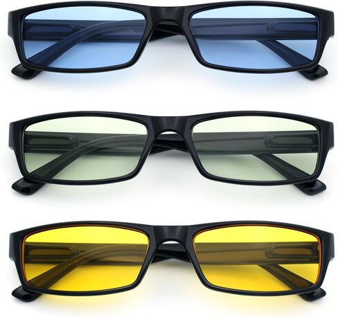 SA106 Mens Hippie Pimp Color Lens Narrow Rectangular Black Frame Sunglasses in Saudi Arabia