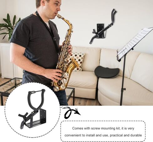 حامل تثبيت على الحائط من SUPVOX Alto Tenor Saxophone باللون الأسود، حامل ساكسفون حديد قوي لتخزين ألتو وتينور ساكس، دعامة دعم للآلات الموسيقية موفرة للمساحة in Kuwait