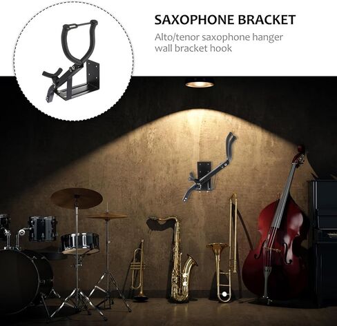 حامل تثبيت على الحائط من SUPVOX Alto Tenor Saxophone باللون الأسود، حامل ساكسفون حديد قوي لتخزين ألتو وتينور ساكس، دعامة دعم للآلات الموسيقية موفرة للمساحة in Kuwait