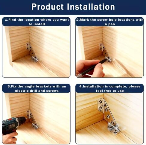 40 قطعة من دعامات الزوايا المصنوعة من الفولاذ المقاوم للصدأ شديدة التحمل مع مجموعة براغي، دعامة مثلثة عالمية على شكل حرف L، فضي in Kuwait