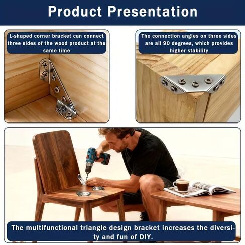 40 قطعة من دعامات الزوايا المصنوعة من الفولاذ المقاوم للصدأ شديدة التحمل مع مجموعة براغي، دعامة مثلثة عالمية على شكل حرف L، فضي in Kuwait