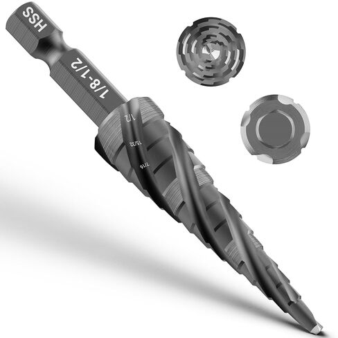 أربعة لقم مثقاب فلوت حلزوني، لقم ثقب خطوة HSS (1/8 بوصة - 1/2 بوصة) لقمة مثقاب أحادية الخطوة، 1/4 بوصة لقم خطوة شانك للألمنيوم والمعادن والخشب والبلاستيك in Kuwait