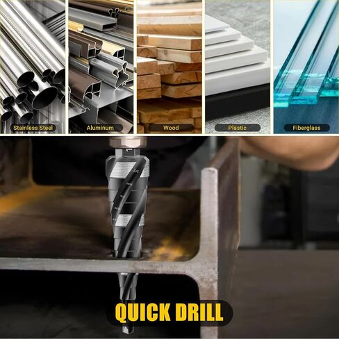 أربعة لقم مثقاب فلوت حلزوني، لقم ثقب خطوة HSS (1/8 بوصة - 1/2 بوصة) لقمة مثقاب أحادية الخطوة، 1/4 بوصة لقم خطوة شانك للألمنيوم والمعادن والخشب والبلاستيك in Kuwait