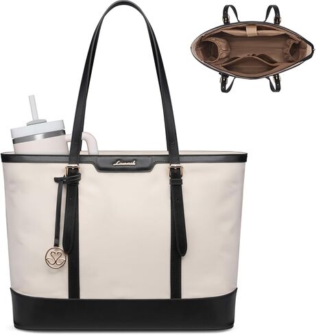 LOVEVOOK Laptop Tote Bag for Women 15.6 Inch Computer Work Bags with Cup Holder&Metal Accessories, Large Leather Teacher Bag Purses for Briefcase Business Office Travel Black, Nylon&PU in Saudi Arabia