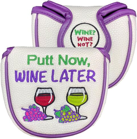 Giggle Golf “Putt Now Wine Later" Golf Club Headcovers. Blade, Mallet & Hybrid Covers. Wine Lover Golf Accessories - Women’s & Men’s Novelty Headcovers. in Saudi Arabia