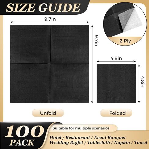 Ginkgo 100 Pack Cocktail Napkins, 2-Ply Disposable Black Paper Napkins Bulk for Wedding, Bar, Beverage, Party and Dessert in Kuwait