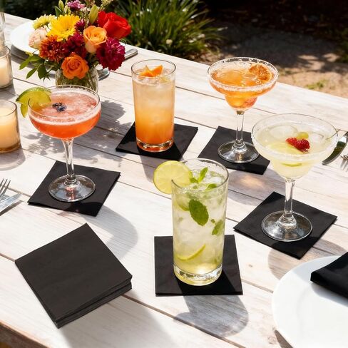 Ginkgo 100 Pack Cocktail Napkins, 2-Ply Disposable Black Paper Napkins Bulk for Wedding, Bar, Beverage, Party and Dessert in Kuwait