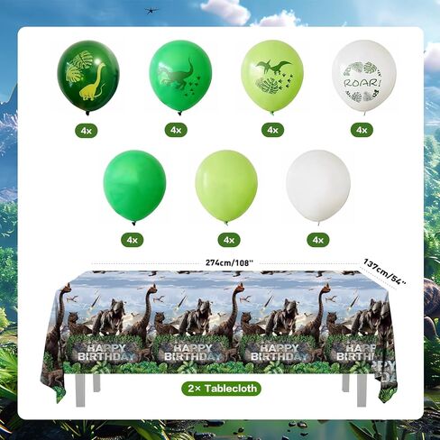 207 قطعة من أطباق زينة حفلات الديناصورات والمناديل ومستلزمات أعياد الميلاد من دينو وورلد تتضمن مجموعة أدوات المائدة أطباق ومناديل وأكواب وأدوات مائدة وبالون ولافتة ودوامة معلقة ومفرش طاولة لديكور الحفلات يخدم 24 شخصًا in Kuwait