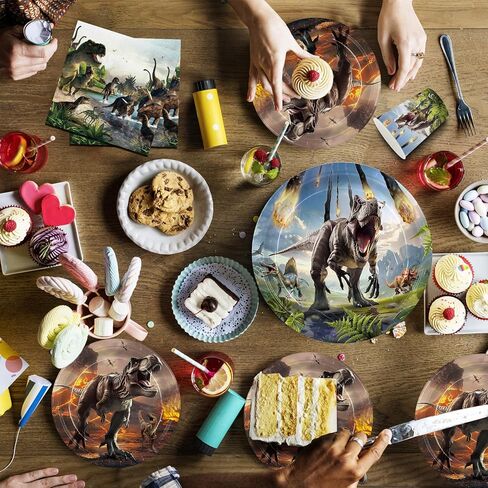 207 قطعة من أطباق زينة حفلات الديناصورات والمناديل ومستلزمات أعياد الميلاد من دينو وورلد تتضمن مجموعة أدوات المائدة أطباق ومناديل وأكواب وأدوات مائدة وبالون ولافتة ودوامة معلقة ومفرش طاولة لديكور الحفلات يخدم 24 شخصًا in Kuwait