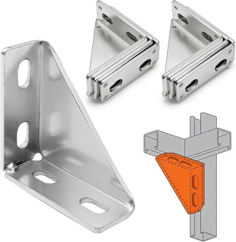 Saihisday 8 PCS 90 Degree Gusseted Fittings 4 Hole Right Angle Connector Carbon Steel Connector Brackets for 1-5/8" Channel 4" x 4" x 1-1/2" Gusset Corner Brace Fasteners in Saudi Arabia