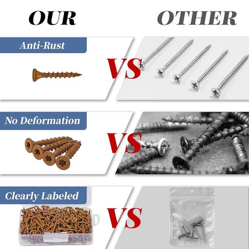 براغي خشبية #8x1-1/4، براغي سطح 300 قطعة، مقاومة للصدأ، براغي خارجية توركس لسياج البناء، تتضمن قطعتين من قطع النجمة T25، بني in Kuwait