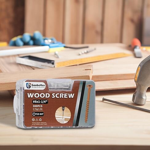 براغي خشبية #8x1-1/4، براغي سطح 300 قطعة، مقاومة للصدأ، براغي خارجية توركس لسياج البناء، تتضمن قطعتين من قطع النجمة T25، بني in Kuwait