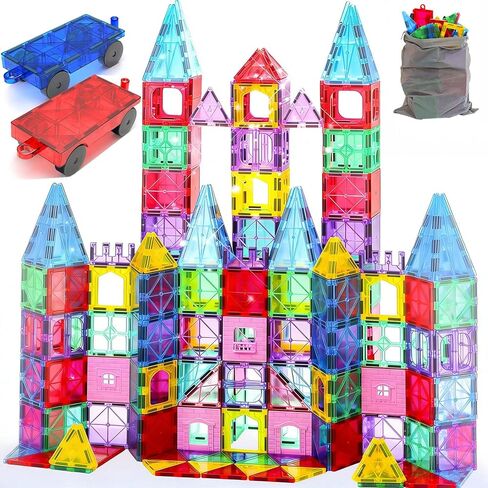 Upgraded Antibacterial Magnetic Tiles - 106 PCS Magnet Building Blocks for Kids, 3D STEM Sensory Toys | Inhibits Bacterial Growth for Safe Play | Educational Construction Set & Xmas Gift in Kuwait