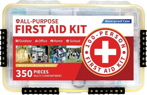 Prelady-350 قطعة من مجموعة الإسعافات الأولية للطوارئ متعددة الأغراض تتسع لـ 100 شخص - علبة بلاستيكية مقاومة للماء | منظمة بشكل واضح للاسترجاع السريع | مثالي للمنزل والعمل ومكان العمل والقوارب والسفر والخارج والسيارة in Kuwait