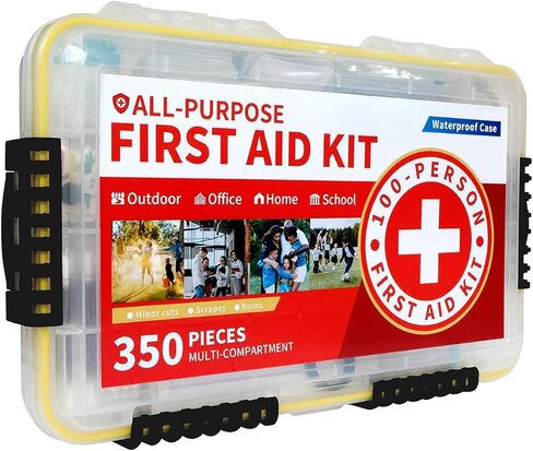 Prelady-350 قطعة من مجموعة الإسعافات الأولية للطوارئ متعددة الأغراض تتسع لـ 100 شخص - علبة بلاستيكية مقاومة للماء | منظمة بشكل واضح للاسترجاع السريع | مثالي للمنزل والعمل ومكان العمل والقوارب والسفر والخارج والسيارة in Kuwait