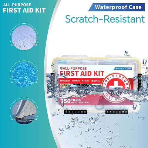 Prelady-350 قطعة من مجموعة الإسعافات الأولية للطوارئ متعددة الأغراض تتسع لـ 100 شخص - علبة بلاستيكية مقاومة للماء | منظمة بشكل واضح للاسترجاع السريع | مثالي للمنزل والعمل ومكان العمل والقوارب والسفر والخارج والسيارة in Kuwait