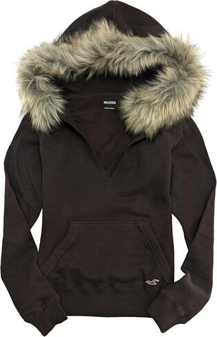 Hollister Women's Feel Good Removable Faux Fur Trim V-Neck Hoodie (Extra Slim) HOW-0 in Saudi Arabia