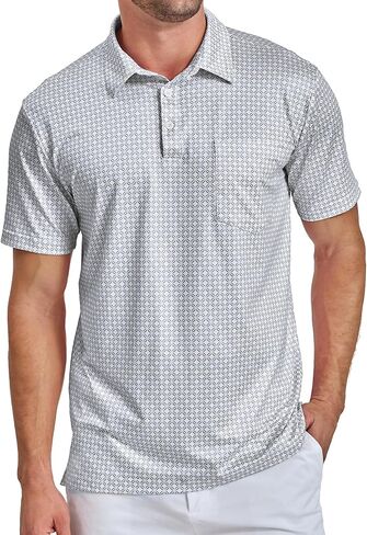 Mens Golf Shirts Short Sleeve Print Patterns Performance Moisture Wicking Dry Fit Polo Shirt in Kuwait