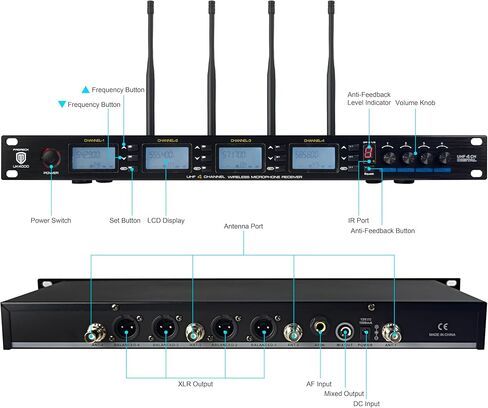 نظام ميكروفون لاسلكي PRORECK UK-4000 UHF ذو 4 قنوات مع أربعة ميكروفونات محمولة، مثالي للكاريوكي المنزلي/التجمعات الصغيرة (UK-4000) in Kuwait