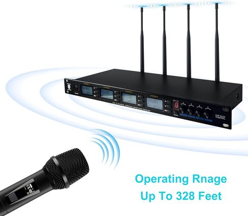نظام ميكروفون لاسلكي PRORECK UK-4000 UHF ذو 4 قنوات مع أربعة ميكروفونات محمولة، مثالي للكاريوكي المنزلي/التجمعات الصغيرة (UK-4000) in Kuwait